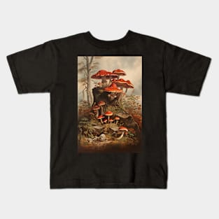 Vintage Red Fall Mushrooms Painting Kids T-Shirt